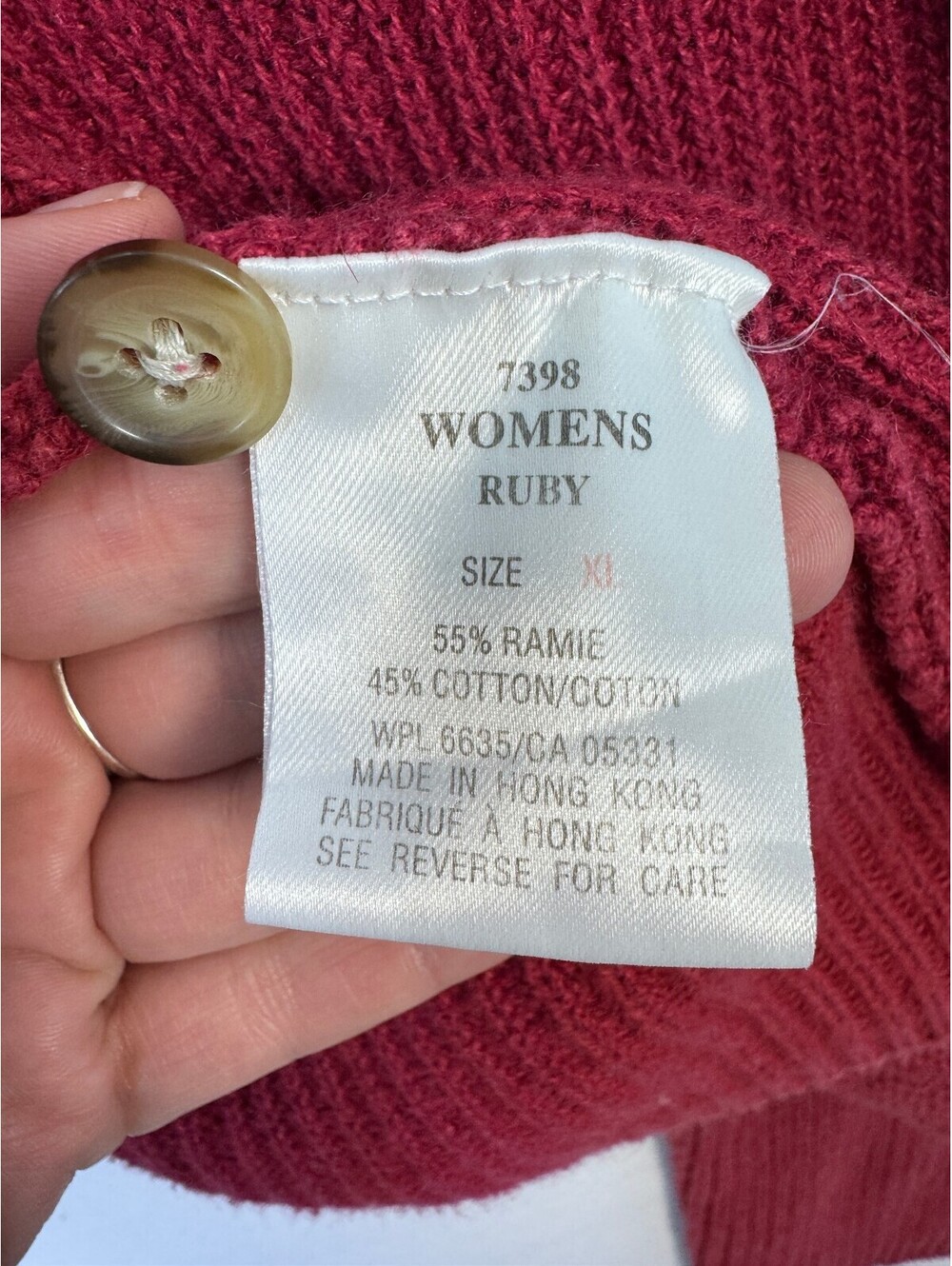 Woolrich Vintage Ribbed Full Zip Cardigan Cargo Pocket Sweater Womens XL Ruby - Picture 7 of 10